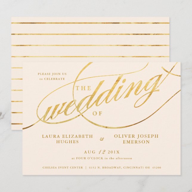 Convites Champanhe Moderno Único e Casamento de Script Dour (Frente/Verso)