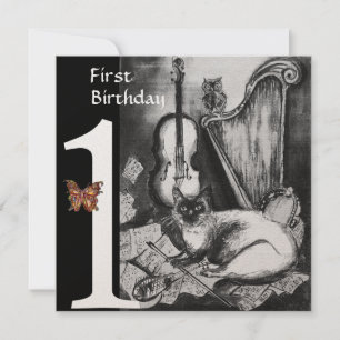 Convites Champanhe Negro Festa de aniversário MUSICAL CAT