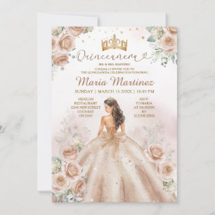 Convites Champanhe Princesa Floral Dourada Glitter Quinceañ