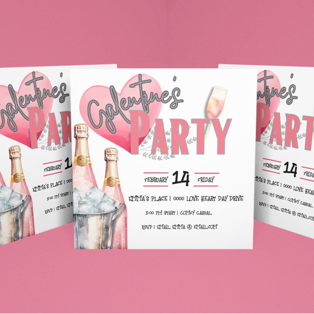 Convites Champanhe Rosa e Partido Galentino do Balde de Gel (Galentine's Party invitations for you to customize.  Add your gal pal party information and enjoy!)