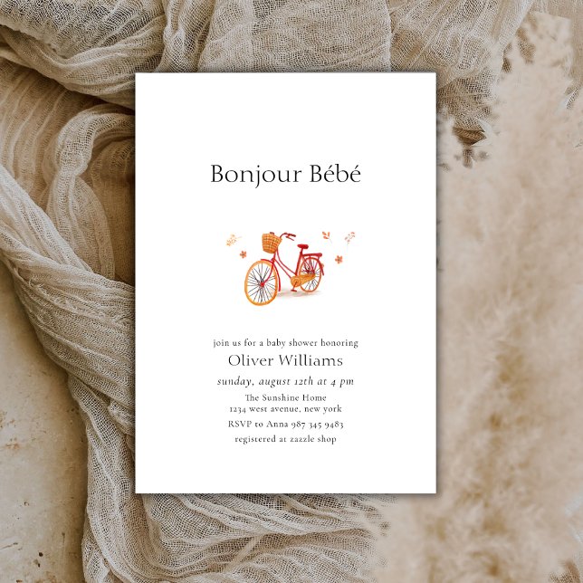 Convites Chào Bebê Folhas de Outono Bicicleta Chá de Bebê (Bonjour Bébé Fall Leaves Bicycle Baby shower Invitation)