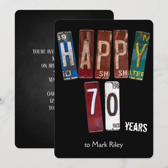 Convites Chapas de 70 festa de aniversário (Frente/Verso)