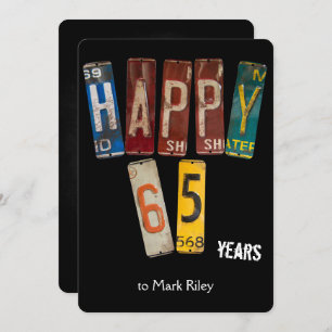 Convites Chapas de matrícula de 65° festa de aniversário