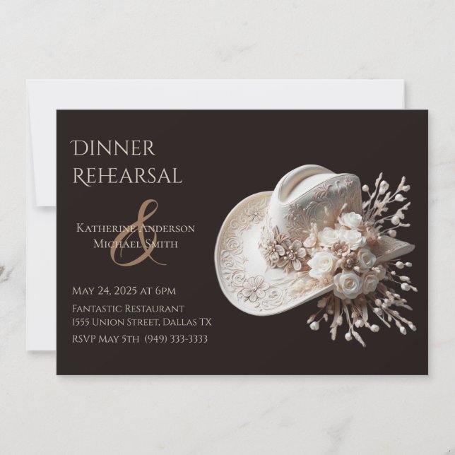 Convites Chapéu branco com flores (Frente)