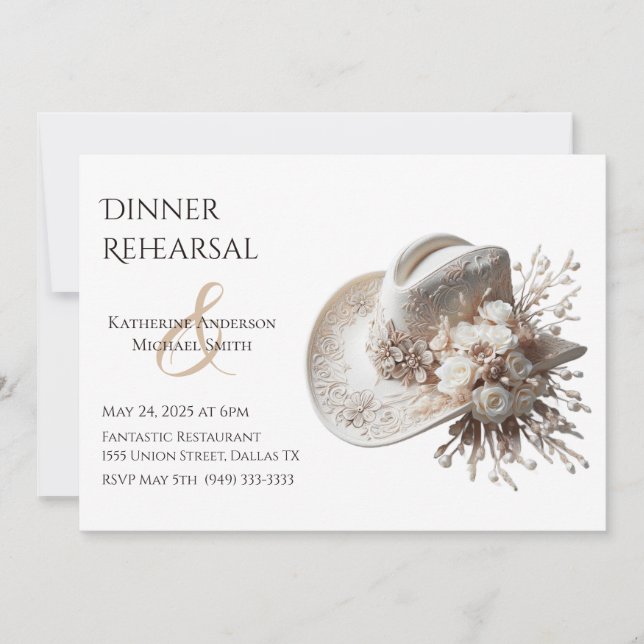 Convites Chapéu branco com flores (Frente)