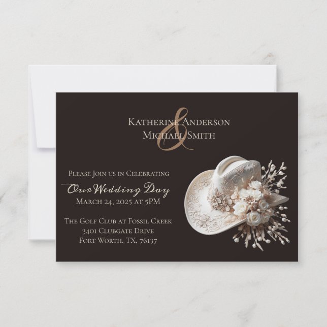 Convites Chapéu branco de vaqueira com casamento de flores (Frente)