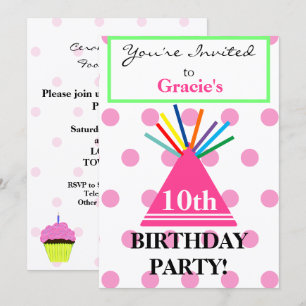 Convites Chapéu de Aniversário de Menina Cupcake Rosa