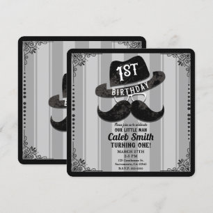 Convites Chapéu de Bigode de Hipster Aniversário de 1 ano