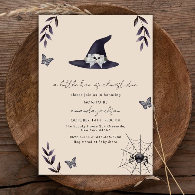 Convites Chapeu de Bruxa Boo Bebê Neutro Chamada de Parto (Neutral A Little Boo Witch Hat Baby Shower Invitation)