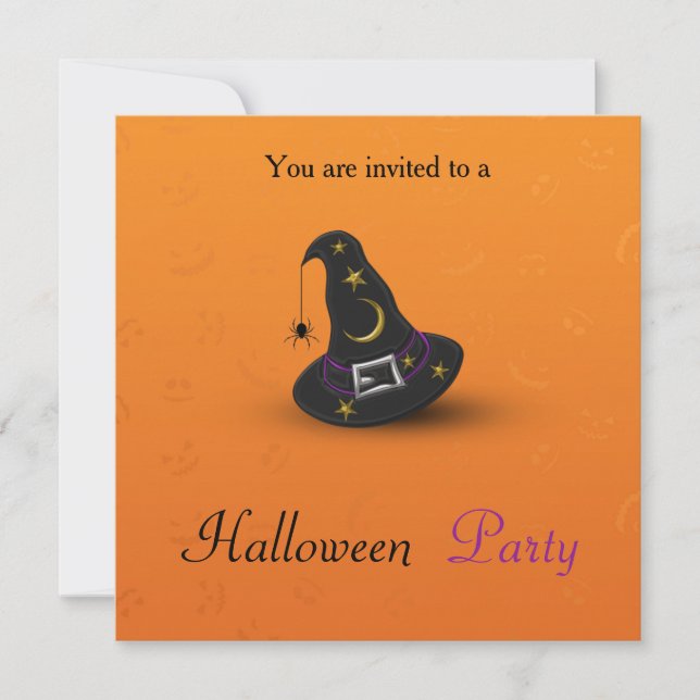 Convites Chapéu de Bruxa de Halloween com Aranha (Frente)