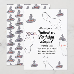 Convites Chapéu de Bruxa de Halloween Doodle Fantasma Fofo 