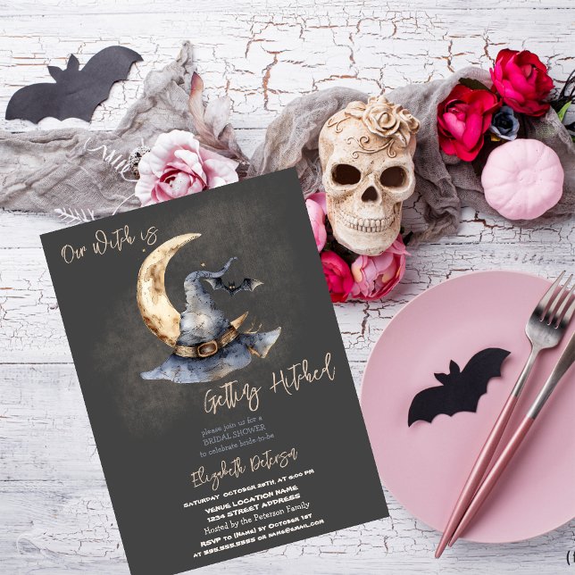 Convites Chapéu de Bruxa Lua Halloween Noite Chá de Noiva (Criador carregado)