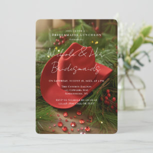 Convites Chapéu de Cowboy Vermelho para Almoço de Noiva no