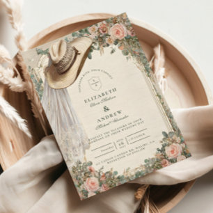 Convites Chapéu de Cowgirl Rústico para Casamento com Renda