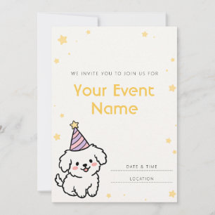 Convites Chapéu de Festa Pastel Cachorrinho Doodle Branco