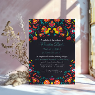 Convites Chapéu de Festa Preto Folk Art Casamento Espanhol