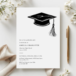 Convites Chapéu de Formatura Desenhado à Mão Festa de Forma