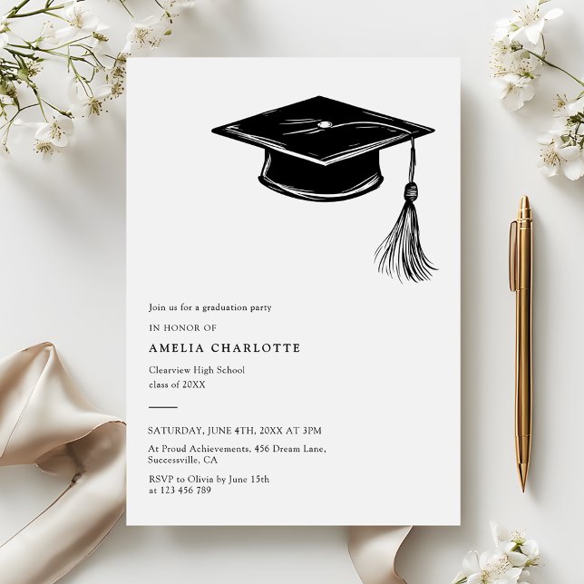 Convites Chapéu de Formatura Desenhado à Mão Festa de Forma (Criador carregado)