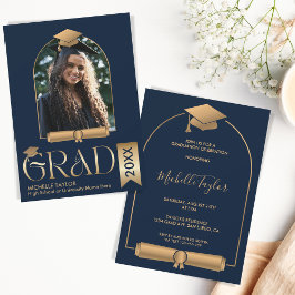 Convites Chapéu de Graduação Dourada de Foto do Na moda Mod