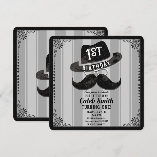Convites Chapéu de Óculos de Bigode de Hipster Aniversário  (Frente/Verso)