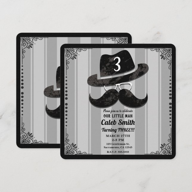 Convites Chapéu de Óculos de Bigode de Hipster para Qualque (Frente/Verso)