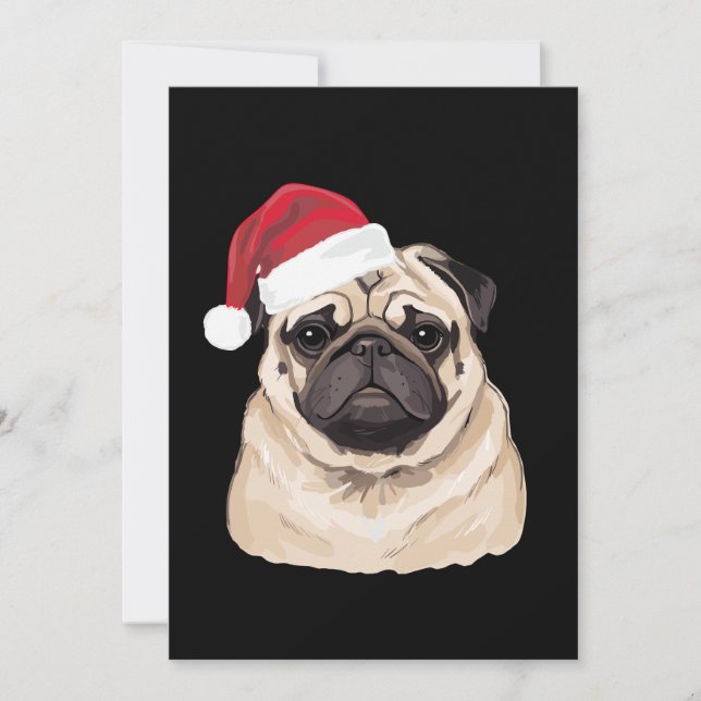Convites Chapéu de Papai Noel Pug Pugmas Natal Férias (Frente)