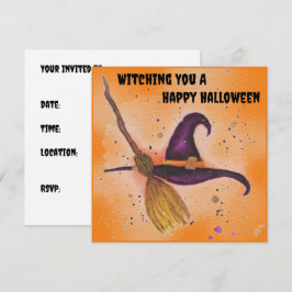 Convites Chapéu e vassoura da bruxa do Halloween