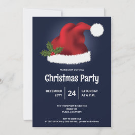 Convites Chapéu Vermelho de Papai Noel no Azul - Festa de N