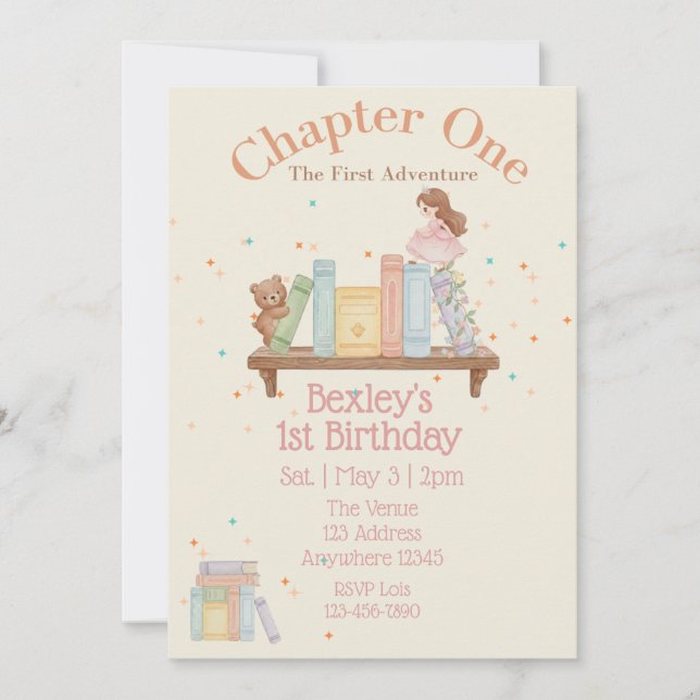 Convites Chapter One, First Adventure, 1st Birthday Girl (Frente)