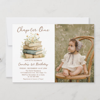 Convites Chapter One Floral Books 1st Birthday Photo