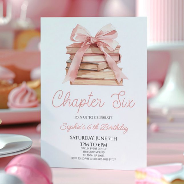 Convites Chapter Six Pink Bow Storybook 6th Birthday Party (Criador carregado)