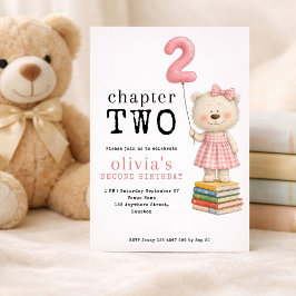 Convites Chapter Two Teddy Bear Book Girl 2nd Birthday Pink