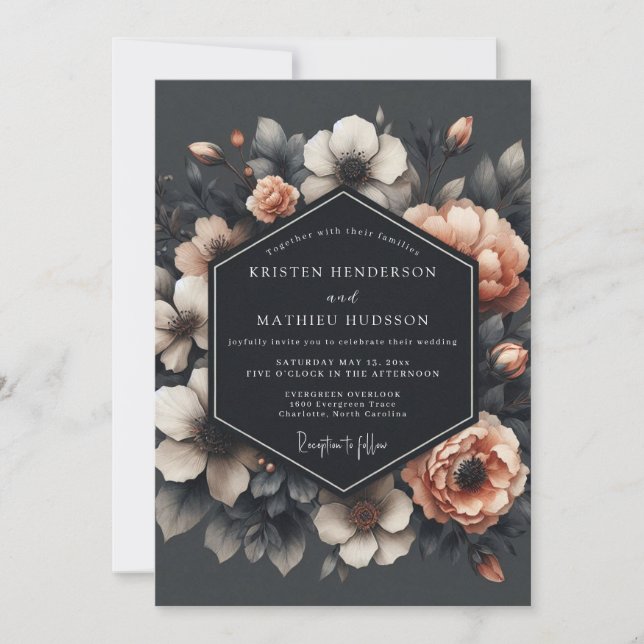Convites Charcoal & Apricot Gothic Wedding (Frente)