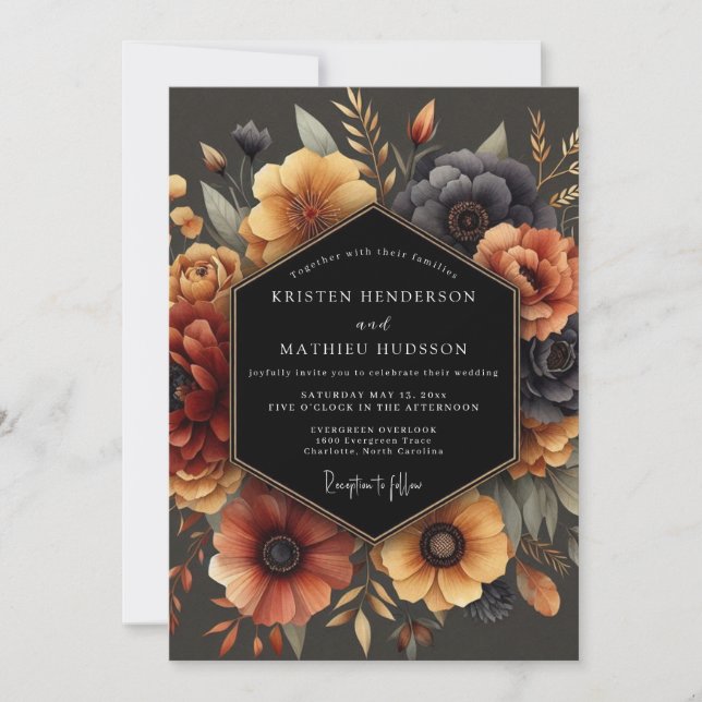 Convites Charcoal Autumnal Anemone Wedding (Frente)