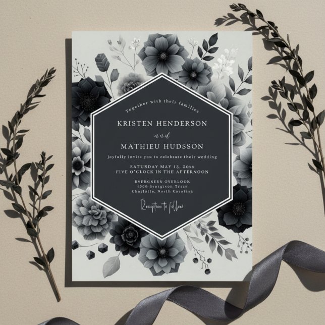 Convites Charcoal Bloom Elegance Wedding (Criador carregado)