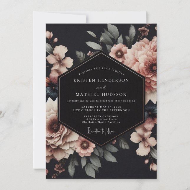Convites Charcoal Blush Nocturne Wedding (Frente)