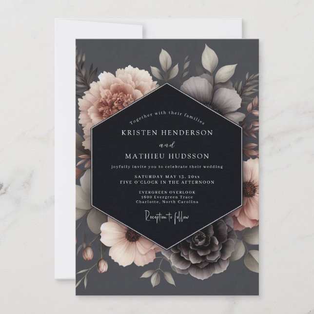 Convites Charcoal Blush Poetic Wedding (Frente)