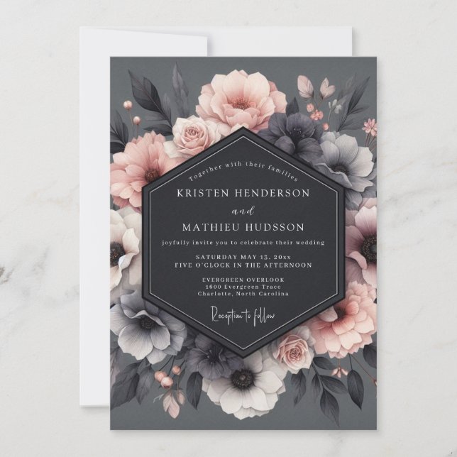Convites Charcoal Blush Tableau Wedding (Frente)
