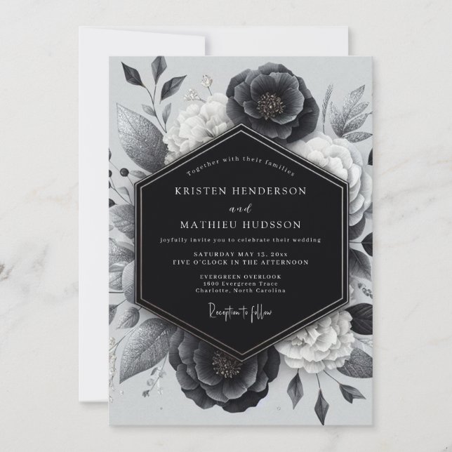 Convites Charcoal Botanical Romance Wedding (Frente)