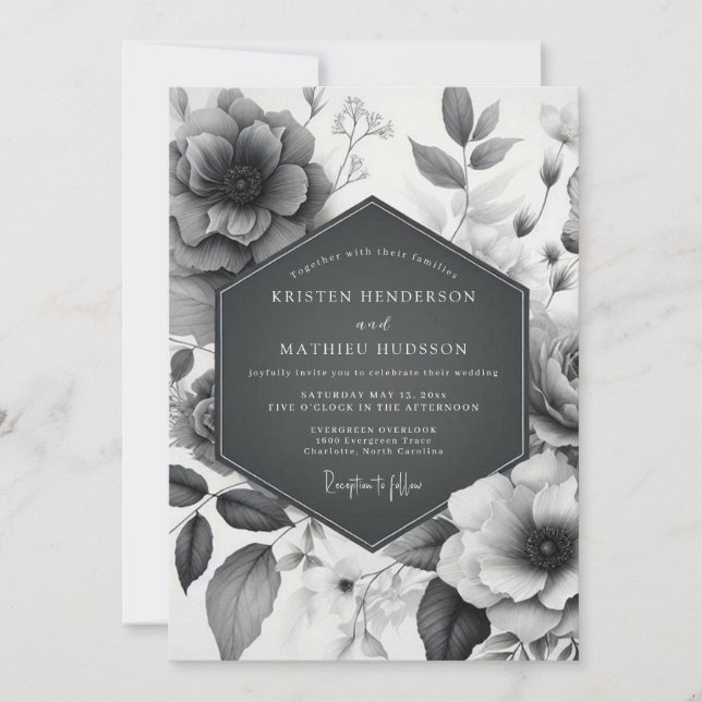 Convites Charcoal Etched Flora Wedding (Frente)