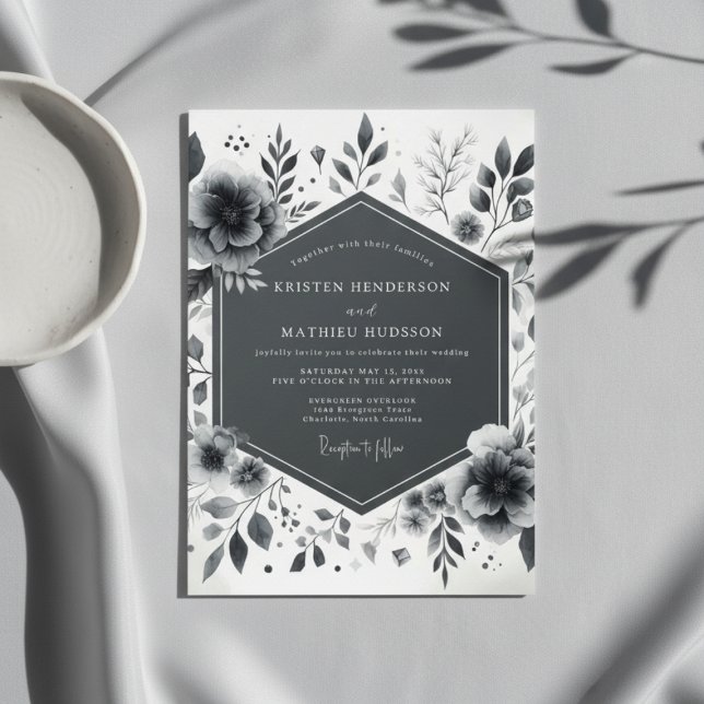 Convites Charcoal Floral Moody Wedding (Criador carregado)