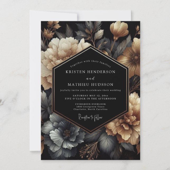 Convites Charcoal Gold Chiaroscuro Wedding (Frente)