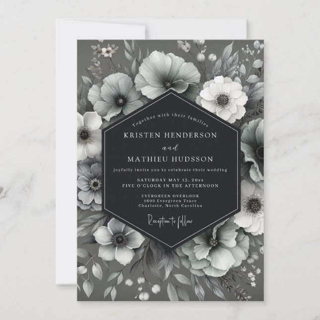 Convites Charcoal Gothic Anemone Wedding (Frente)