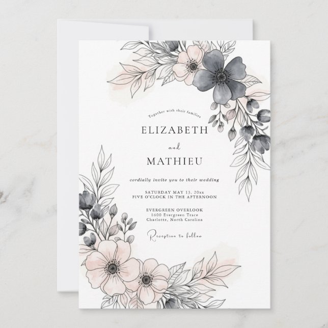 Convites Charcoal Gray Romantic Spring Wedding (Frente)