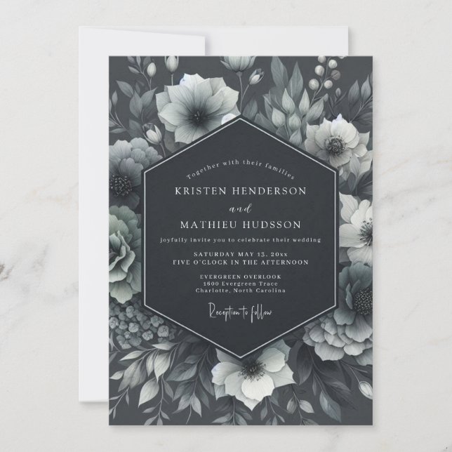 Convites Charcoal Moody Anemone Wedding (Frente)