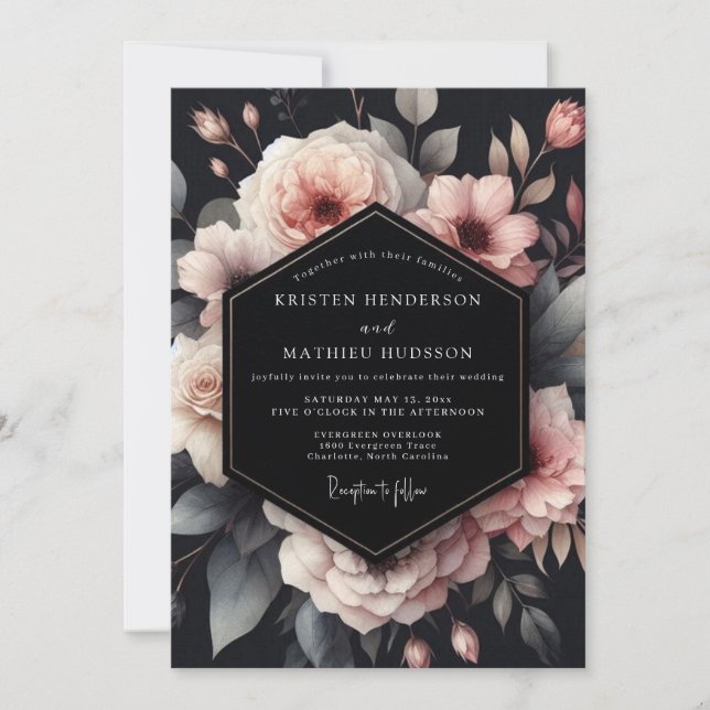 Convites Charcoal Moody Bloom Wedding (Frente)
