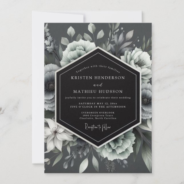 Convites Charcoal Moonlit Flora Wedding (Frente)