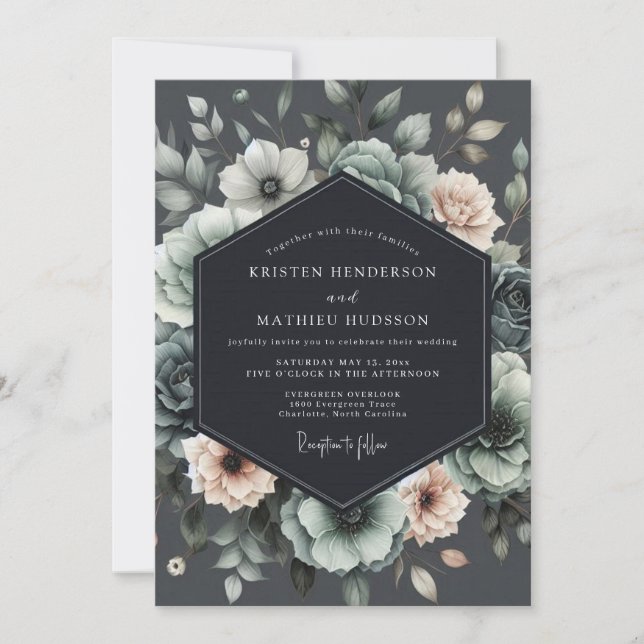 Convites Charcoal Muted Anemone Wedding (Frente)