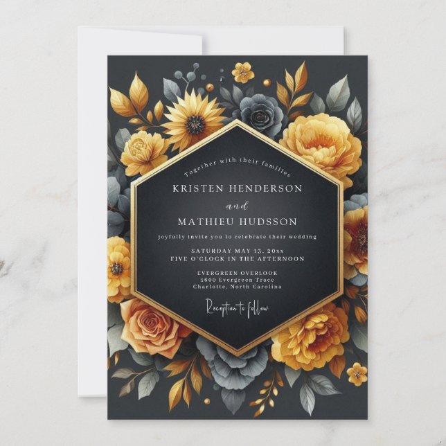 Convites Charcoal Ochre Baroque Wedding (Frente)