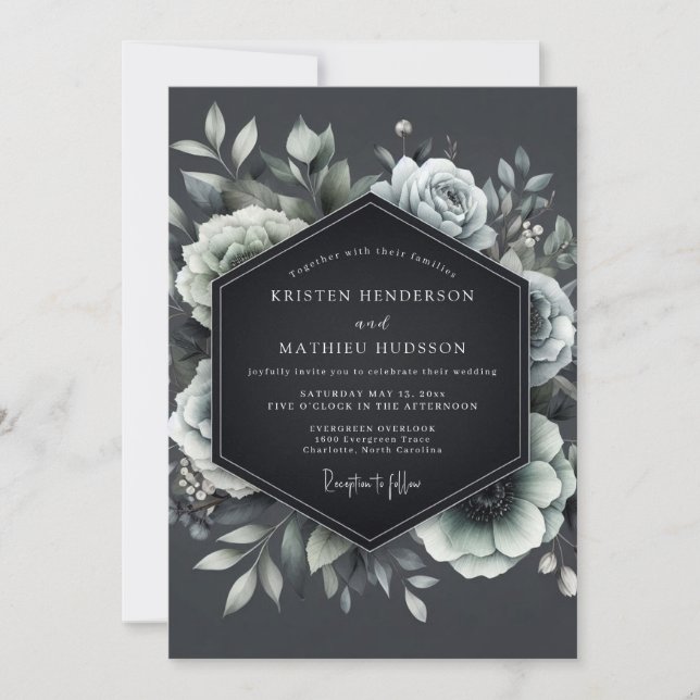 Convites Charcoal Penumbral Bloom Wedding (Frente)